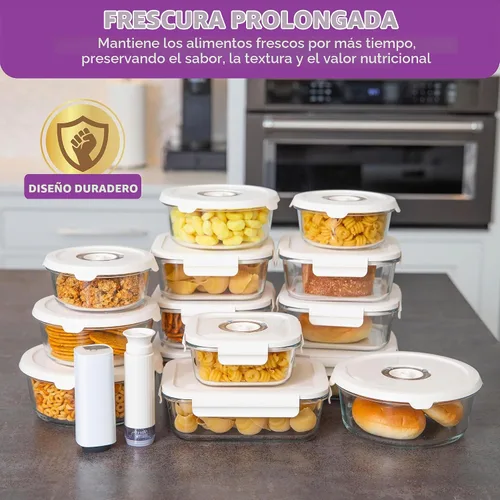 Vista 2 de HOLDN' STORAGE - Recipientes de almacenamiento de alimentos con sellado al vacío, juego de 4 Glass Containers, One Electronic Pump, Keep Food
