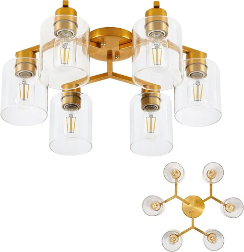 Vista 11 de Lámpara de techo semiempotrada de 1 luz, lámparas de techo de níquel cepillado, lámparas modernas para montaje en techo, luces de techo con pantalla