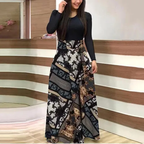 Vista 2 de Vestidos de mujer 2022 para fiesta de vacaciones, vestidos largos con estampado de flores, colores contrastantes, vestidos casuales