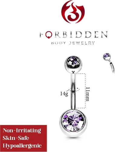 Vista 2 de Forbidden Body Jewelry Anillo de ombligo de acero quirúrgico roscado internamente púrpura doble joya CZ, Metal, circonita cúbica