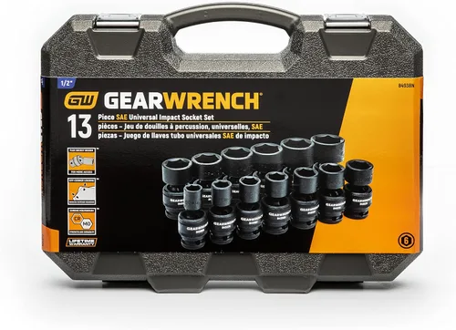 Vista 9 de GEARWRENCH 84938N - Juego de conectores de impacto universal estándar de 1/2 pulgada, 6 puntos, 13 piezas, SAE