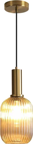 Vista 17 de KCO Lighting Lámpara Colgante Mini de Cristal Ahumado, Accesorio de Iluminación de 1 Luz Oro Cepillado, Luces Colgantes para Isla de Cocina