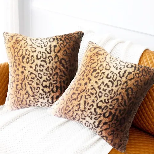 Vista 8 de Almohadas Decorativas de Piel Sintética, Juego de 2 Fundas de Almohada Cuadradas Decorativas para Sofá, Estampado de Leopardo Guepardo Funda