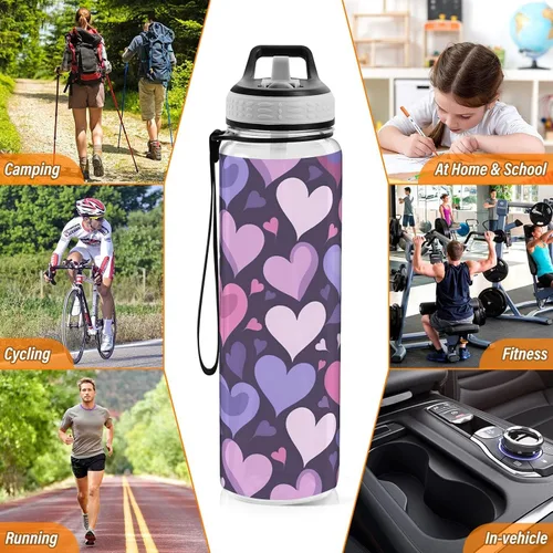 Vista 7 de Burbuja Purple Heart - Botella de agua de 32 onzas con tapa con popote, a prueba de fugas y sin BPA, botella de Tritan para gimnasio, fitness