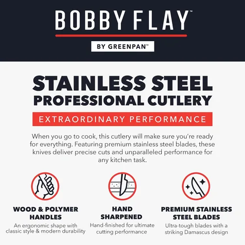 Vista 8 de GreenPan x Bobby Flay - Cuchillo de chef de 8 pulgadas con funda, hoja de acero inoxidable de alta calidad, herramienta de cocina de corte