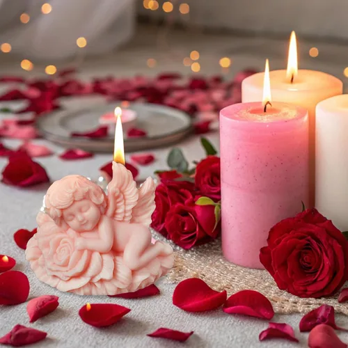 Vista 6 de Moldes de silicona para velas de ángel rosa, molde de fundición de resina para hacer velas de bricolaje, yeso de arcilla polimérica