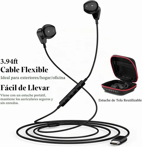 Vista 6 de APETOO Auriculares USB C para iPhone Air 17 16 Pro Max 15 Plus iPad, Samsung S25/S24/S23/S22/S21 HiFi Stereo USB-C Auriculares con cable