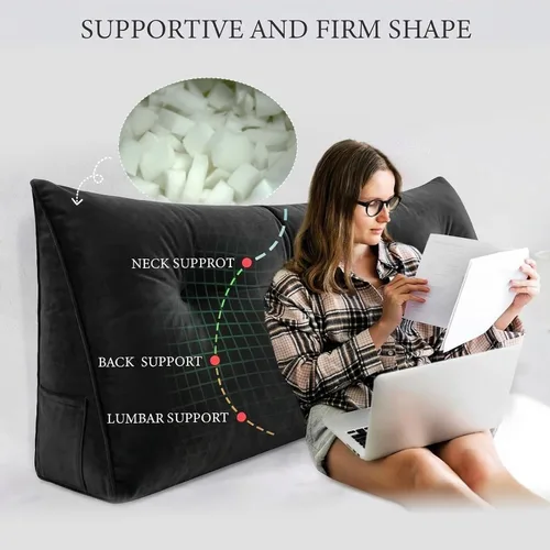 Vista 4 de Almohada de cabecero – Almohada de cama grande 3 en 1 como almohada de lectura de cuña, almohada grande para sofá cama o respaldo de apoyo, almohada