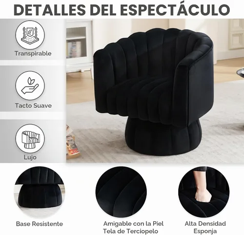 Vista 4 de Juego de sillas giratorias con diseño de barril, 2 unidades - Lindas y cómodas sillas redondas pequeñas de 360° con brazos, silla de sofá