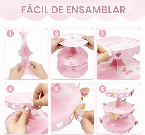 Vista 5 de Soporte para cupcakes de mariposa de 3 niveles, torre de postre