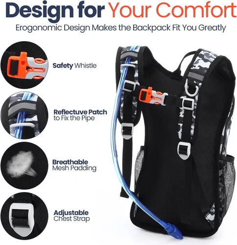 Vista 3 de Shinylin Mochila de Hidratación para Niños con Vejiga de Agua de 1.5L Mochila de Senderismo Ligera para Niños o Niñas Niños Ciclismo Escalada Correr