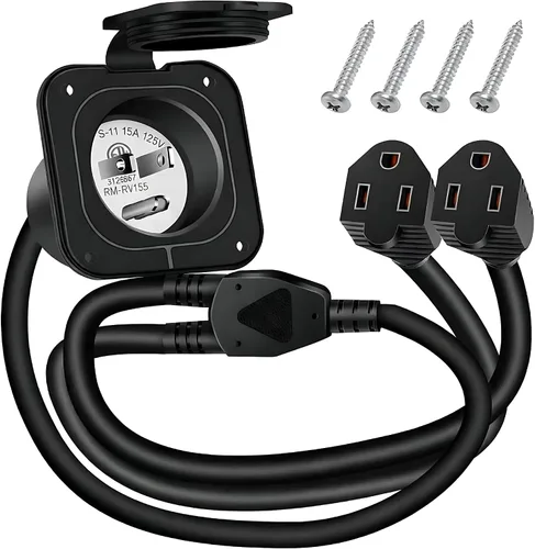 Vista 6 de SVNR Entrada con brida de 15 amperios de 125 V, enchufe de entrada de alimentación de tierra NEMA 5-15P con cable de extensión integrado de 18