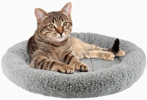 Vista 9 de Cama pequeña para gatos, cama suave para mascotas con almohada envolvente, alfombrilla autocalentable para gatos de interior, perros pequeños S