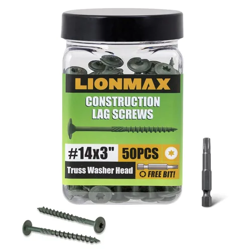 Vista 31 de LIONMAX Tornillos de retraso de 2-1/2 pulgadas, tornillo de madera estructural #14 x 2-1/2, 50 tornillos de construcción resistentes, resistentes a