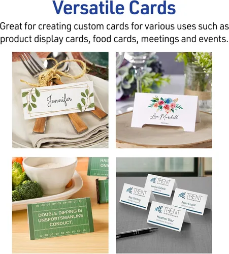 Vista 6 de Avery Printable Tent Cards with Sure Feed Technology, 2-1/2" x 8-1/2", Matte White with Embossed Border, 100 Blank Place Cards for Laser and Inkjet