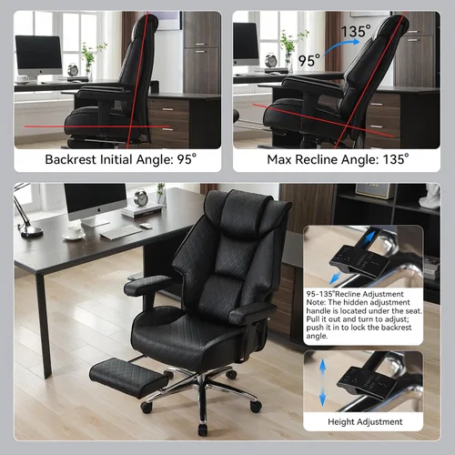 Vista 6 de EXCEBET Silla de oficina grande y alta con reposapiés, silla de oficina ejecutiva de piel sintética con respaldo alto de 400 libras, sillas