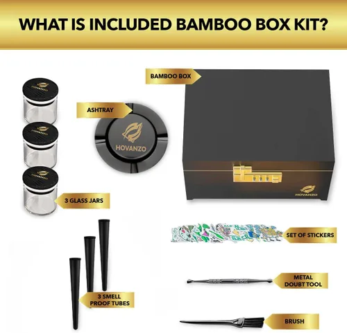 Vista 3 de HOVANZO Caja de almacenamiento grande de bambú premium con bandeja organizadora, caja de madera de almacenamiento y accesorios, caja decorativa