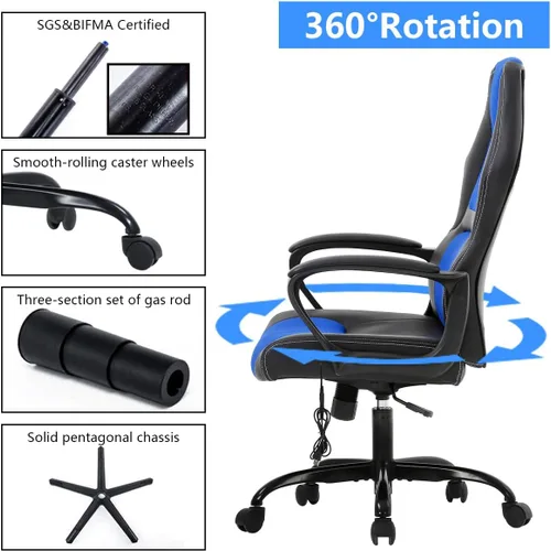Vista 4 de Silla de juegos de PC, silla de oficina de masaje, silla de carreras, silla de escritorio ergonómica con soporte lumbar, silla ejecutiva ajustable