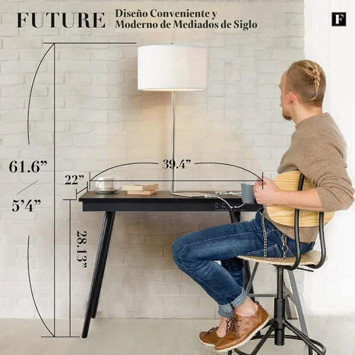 Vista 2 de FENLO Future - Escritorio moderno de 39 pies con estación de carga inalámbrica USB-C y Qi