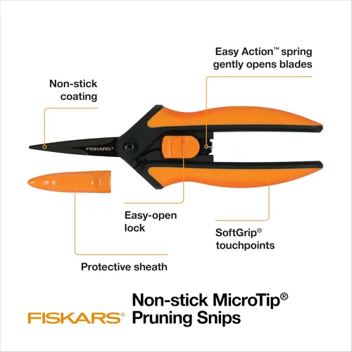 Vista 2 de Fiskars 399241-1002 Tijeras de podar con micro puntas, cuchillas antiadherentes, 2 unidades, naranja
