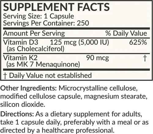 Vista 8 de Futurebiotics Vitamina K2 (MK7) con suplemento D3 - Fórmula sin OGM - 5000 UI de vitamina D3 y 90 microgramos de vitamina K2 MK-7, 250 cápsulas