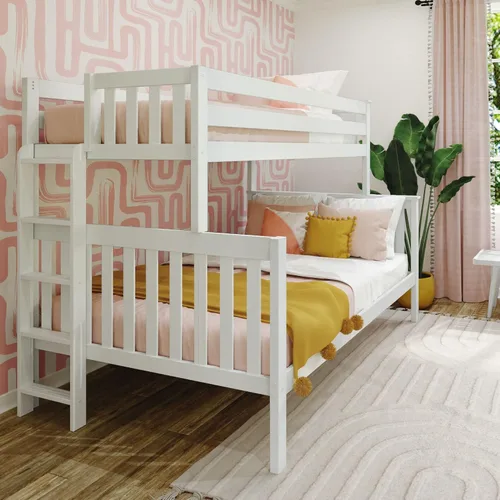 Vista 9 de Max & Lily Litera, marco de cama individual sobre matrimonial para niños con escaleras, color blanco