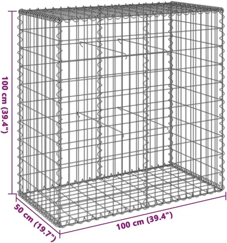 Vista 3 de vidaXL Cesta de gavión con tapa, 39.4 x 19.7 x 39.4 pulgadas, hierro galvanizado rectangular, resistente a la intemperie, montaje sin herramientas