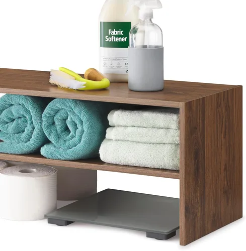 Vista 7 de Whitmor - Estante para zapatos apilable de madera con 2 estantes, nogal, 61 centímetros, paquete de 2
