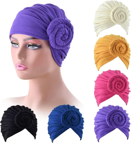 Vista 2 de Sombreros turbantes para niñas con diadema de nudo torcido preatado de algodón indio, gorro para la cabeza