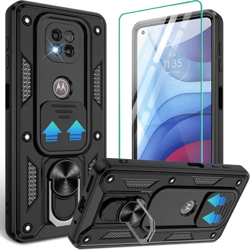 Vista 67 de Gritup Funda para Moto G Stylus 5G-2021 con cubierta deslizante para cámara 1 paquete de protectores de pantalla HD Soporte de metal giratorio