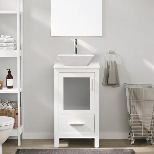 Vista 29 de eclife Armario de tocador de baño moderno de 18 pulgadas con lavabo Redondel negro