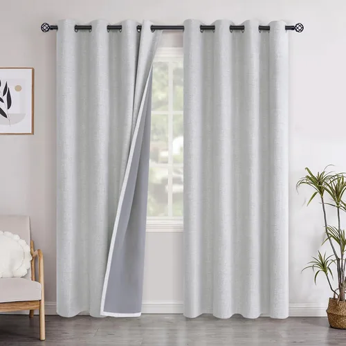 Vista 140 de YoungsTex - Cortinas opacas de lino para dormitorio, oscurecimiento de la habitación, cortinas con textura de lino, paneles con aislamiento térmico