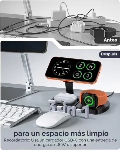 Vista 8 de Cargador inalámbrico para iPhone, estación de carga magnética 3 en 1