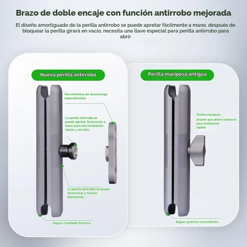 Vista 3 de FANAUE Brazo de doble enchufe de aleación de aluminio, adaptadores de bola antirrobo de 1 pulgada compatibles con soportes RAM, cabeza de bola