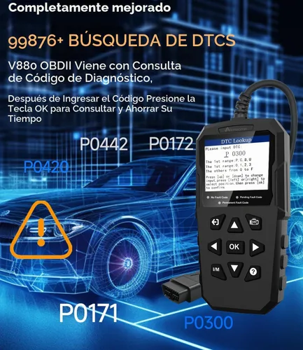 Vista 4 de Escáner OBD2, V880 - Lector de código de luz de motor para automóviles y camiones con reinicio, datos en vivo, prueba de humo I/M, escáner de Negro
