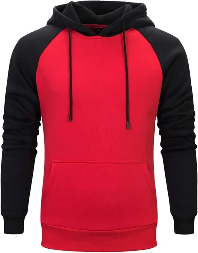 Vista 6 de Sudadera con manga larga estilo raglán en contraste, con forro polar, con capucha y bolsillo tipo canguro, para hombre