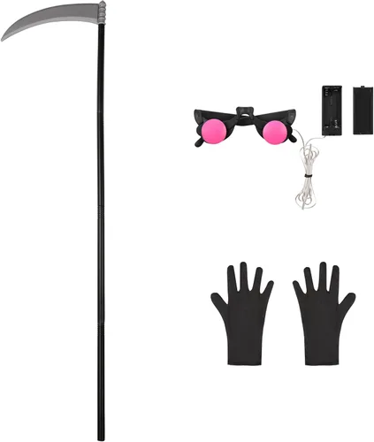 Vista 3 de Doxrmuru Disfraz de la parca para niños, disfraz de Halloween con ojos rojos iluminados