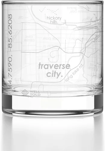 Vista 128 de Well Told Vaso de rocas grabado con mapa de Akron, Ohio, cristalería estilo antiguo (325ml, transparente) Vaso de bourbon grabado, regalos