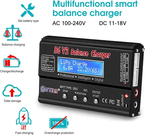 Vista 3 de LiPo Battery Charger RC Car Balance Charger, 1S-6S Digital Discharger Battery Pack Charger 80W 6A for Li-ion Life NiCd NiMH LiHV PB Smart