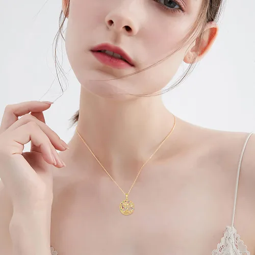 Vista 2 de KECHO Collar con colgante de árbol de la vida de oro amarillo de 14 quilates, joyería de regalo de Navidad para mujeres, niñas, madre, hija, novia