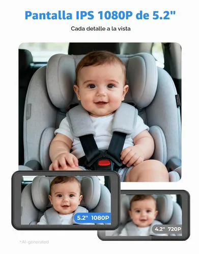 Vista 2 de LUCKVIEW BM2A - Cámara de coche para bebé, zoom 3X para ver al bebé claramente, pantalla 1080P de 5.2 pulgadas y visión nocturna IR automática