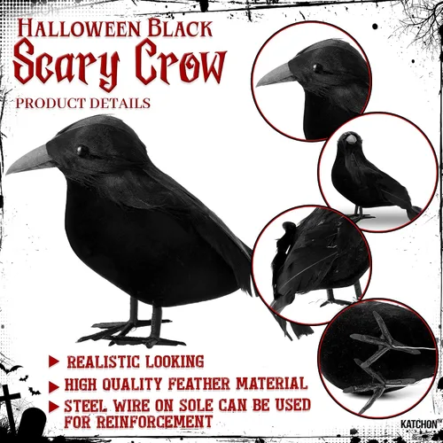 Vista 3 de KatchOn Tela espeluznante y cuervos de Halloween, gasa negra, paquete de 7 Negro