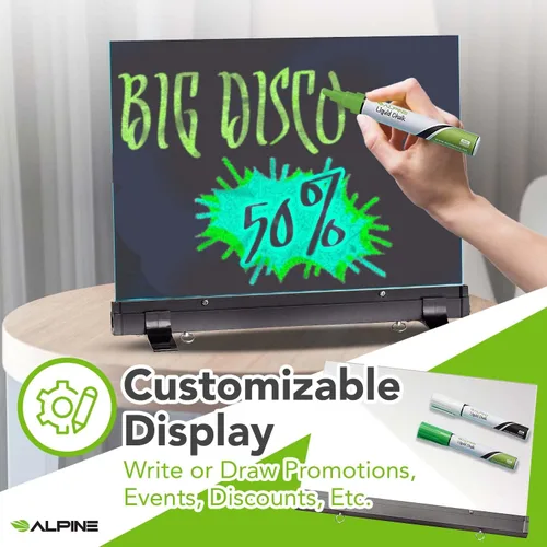 Vista 2 de Alpine Industries Tablero de mensajes borrable LED intermitente con panel de escritura acrílico y soporte (12 x 16 pulgadas)