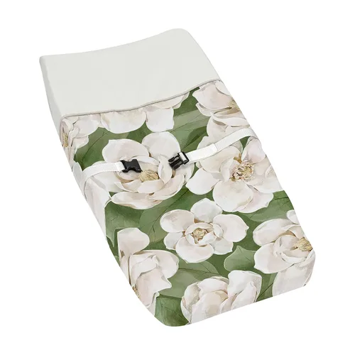 Vista 10 de Sweet Jojo Designs Funda para cambiador de bebé, diseño de hojas florales, color verde y blanco, bohemio, acuarela, bosque, tropical, jardín tropical