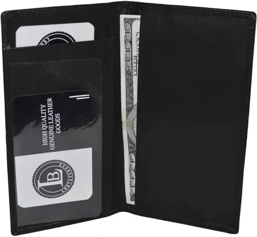 Vista 2 de Leatherboss - Funda de piel auténtica para chequera, Negro -, Cartera de viaje