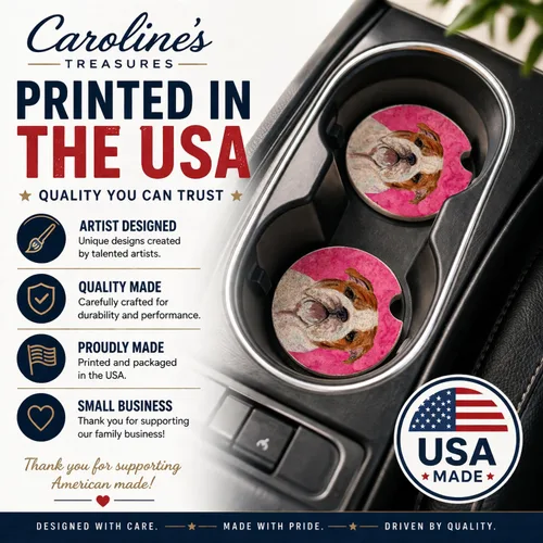 Vista 7 de Caroline's Treasures SS4760-PKCARC - Juego de 2 portavasos para automóvil, diseño de bulldog inglés, absorbentes para automóvil, portavasos
