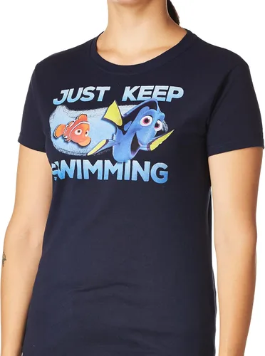 Vista 2 de Disney - Camiseta de mujer con diseño gráfico con texto "Buscando a Dory Just Keep