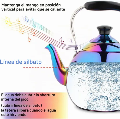 Vista 3 de Hervidor de té silbante para estufa de inducción de acero inoxidable, tetera de silbato, estufa de gas, parte superior de agua de ebullición rápida