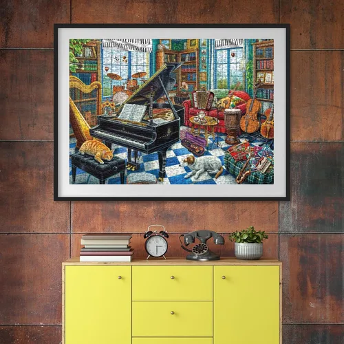 Vista 6 de Rompecabezas de sala de música para adultos, 1000 piezas, bonito rompecabezas de arte musical, divertidos rompecabezas de gato y perro Candy Town