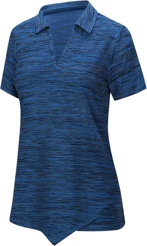 Vista 2 de Viracy Polo de golf con cuello en V para mujer, manga corta, secado rápido, para entrenamiento